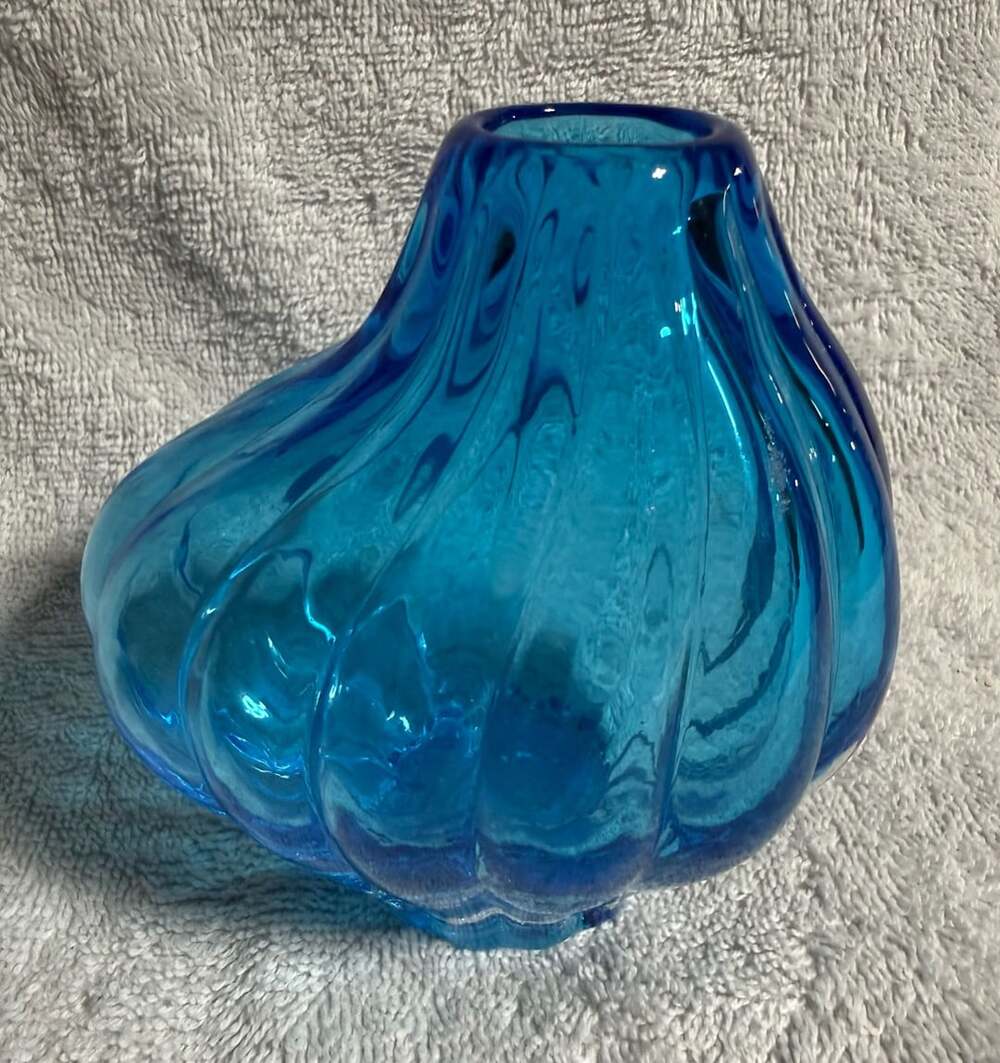 Vintage Amici Blue Ribbed Asymmetric Bulbous Vase